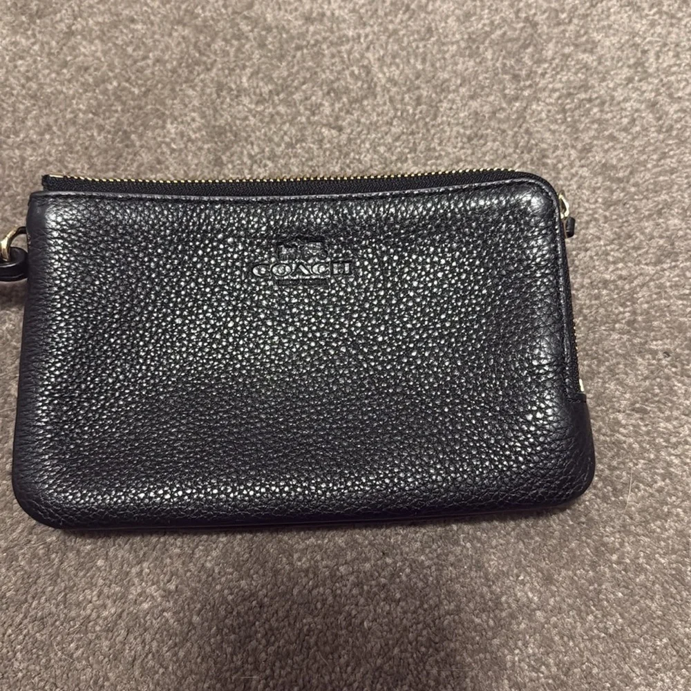Coach Black Leather Wallet Purse Wristlet Dual Zipper - Picture 2 of 5